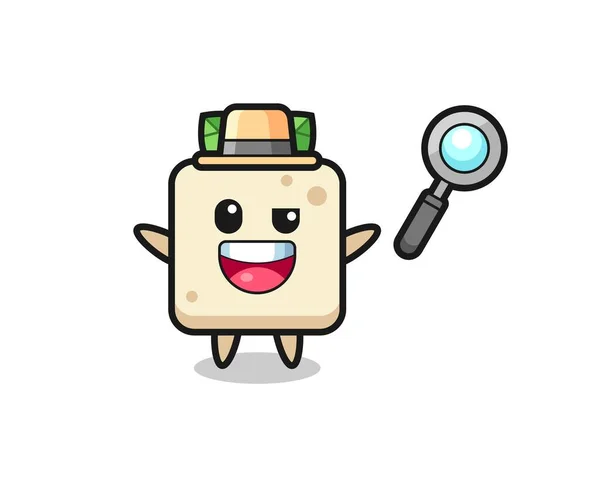 Ilustración Mascota Tofu Como Detective Que Logra Resolver Caso Lindo — Archivo Imágenes Vectoriales