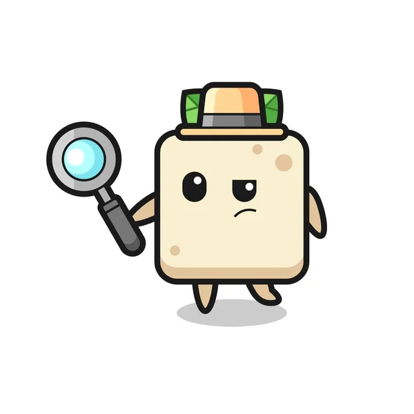 Personagem Detetive Tofu Está Analisando Caso Design Estilo Bonito Para —  Vetores de Stock