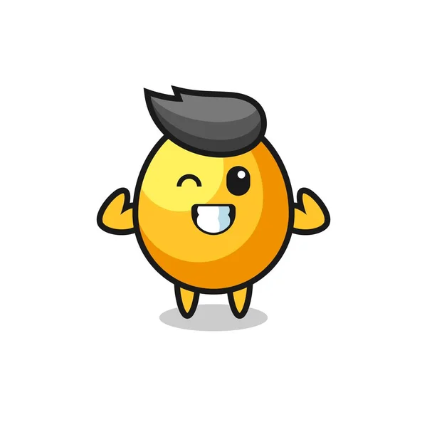 Kaslı Altın Yumurta Karakteri Kaslarını Gösteriyor Tişört Çıkartma Logo Elementi — Stok Vektör