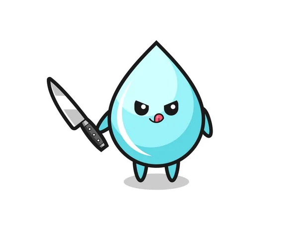 Linda Mascota Gota Agua Como Psicópata Sosteniendo Cuchillo Lindo Diseño — Vector de stock