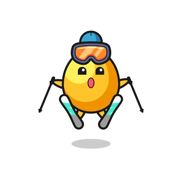 Χρυσό Χαρακτήρα Μασκότ Αυγό Παίκτης Του Σκι Χαριτωμένο Σχεδιασμό Στυλ — Διανυσματικό Αρχείο