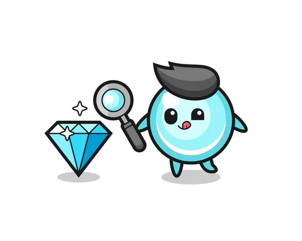 Mascota Burbuja Está Comprobando Autenticidad Diamante Lindo Diseño Estilo Para — Vector de stock