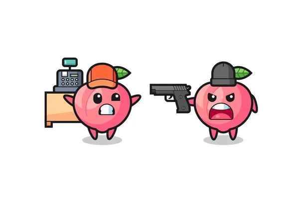 Illust Cute Peach Cashier Pointed Gun Robber Cute Style Design — Archivo Imágenes Vectoriales