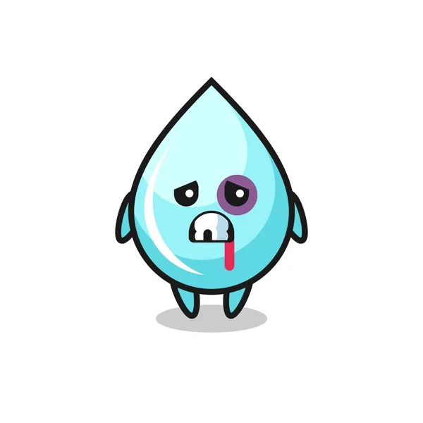 Carácter Gota Agua Lesionado Con Una Cara Magullada Diseño Estilo — Vector de stock