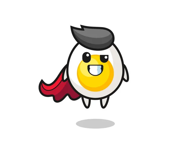 Симпатичный Персонаж Вареного Яйца Виде Летающего Супергероя Симпатичный Дизайн Футболки — стоковый вектор