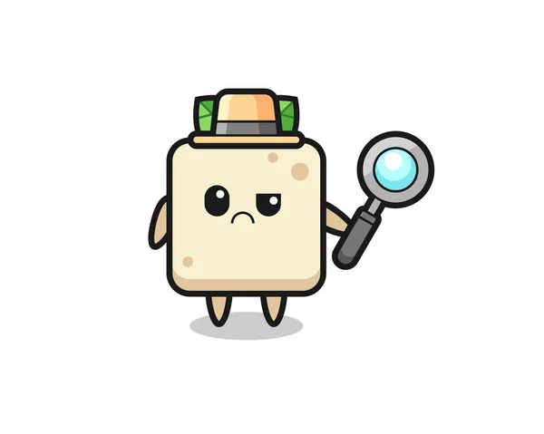 Maskotka Cute Tofu Jako Detektyw Ładny Styl Projekt Koszuli Naklejki — Wektor stockowy