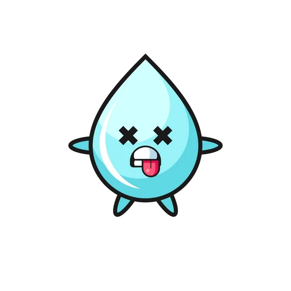 Carácter Gota Agua Lindo Con Pose Muerta Diseño Estilo Lindo — Vector de stock