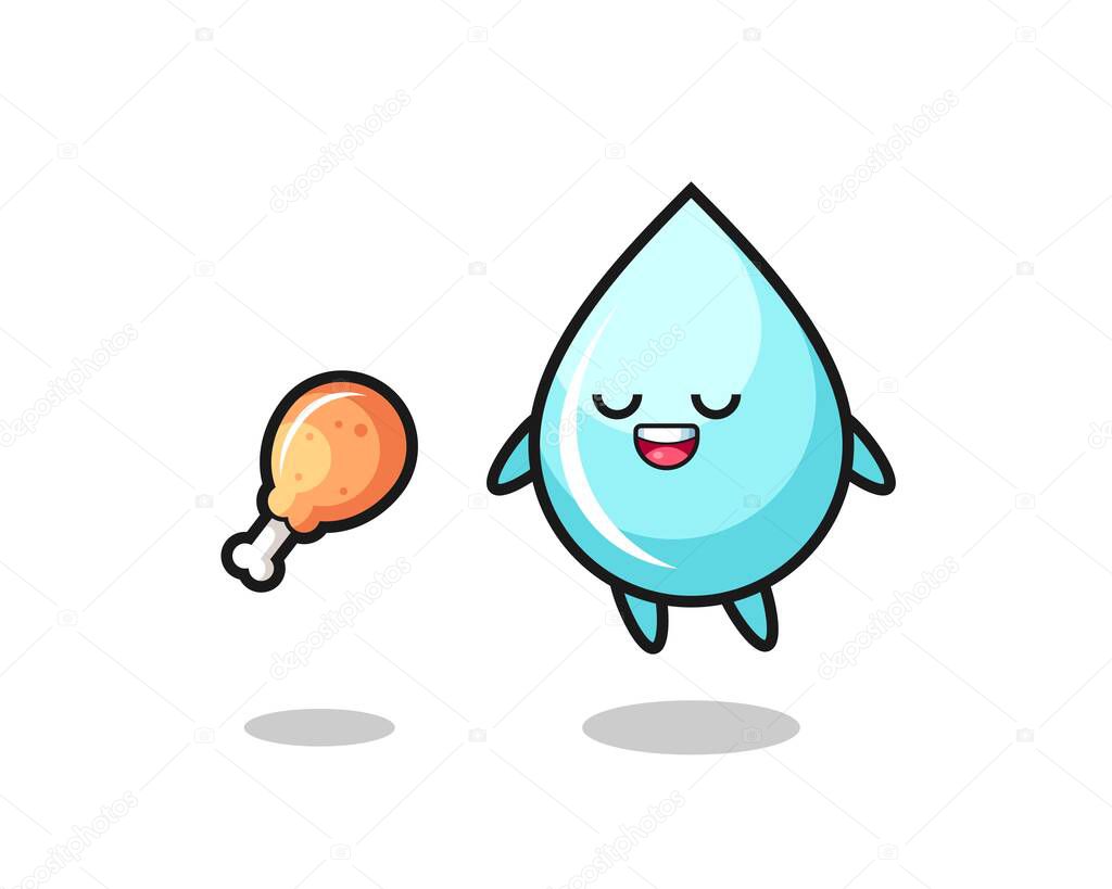 cute water drop floating and tempted because of fried chicken , cute style design for t shirt, sticker, logo element