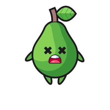 Ölü avokado maskotu karakteri, tişört, çıkartma, logo elementi için şirin bir tasarım.