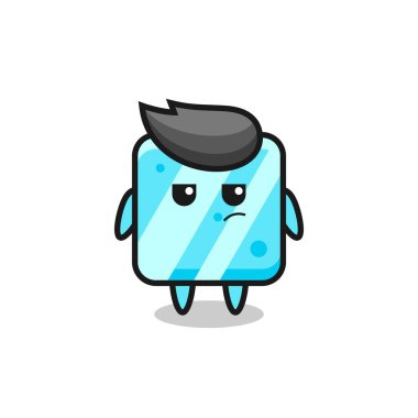 Şüpheli ifadeli sevimli buz küpü karakteri, tişört, etiket, logo elementi için şirin tarz tasarımı