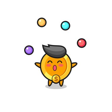 Dolar parası sirk karikatürü top hokkabazlığı, tişört, çıkartma, logo elementi için şirin bir tasarım.