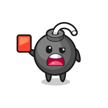 Hakem olarak şirin maskot kırmızı kart veriyor. Tişört, çıkartma, logo elementi için şirin bir tasarım.