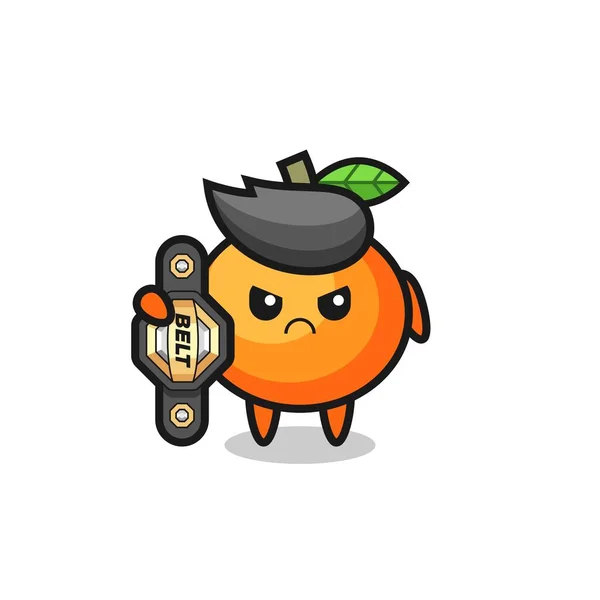 Mandarynkowy Pomarańczowy Charakter Maskotki Jako Zawodnik Mma Paskiem Mistrza Ładny — Wektor stockowy