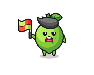 çizgi hakemi olarak limon karakteri bayrağı kaldırıyor, tişört, çıkartma, logo elementi için şirin bir tasarım.