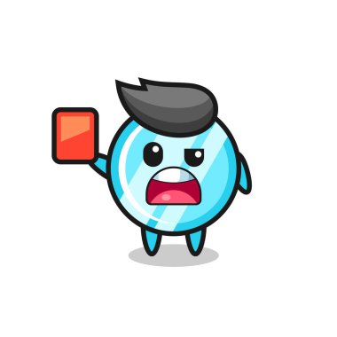 Hakemin kırmızı kart verdiği sevimli maskot tişört, etiket, logo elementi için şirin bir tasarım.