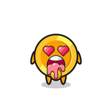 Sevimli bir para biriminin aşık olma ifadesi kalp şeklindeki gözler, tişört, çıkartma, logo elementi için şirin bir tasarım.