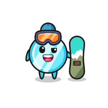Snowboard stili ayna karakteri tasviri, tişört, çıkartma, logo elementi için şirin tasarım