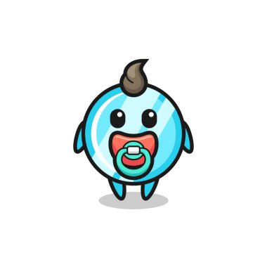 bebek aynası emziği olan çizgi film karakteri, tişört, etiket, logo ögesi için şirin bir tasarım.