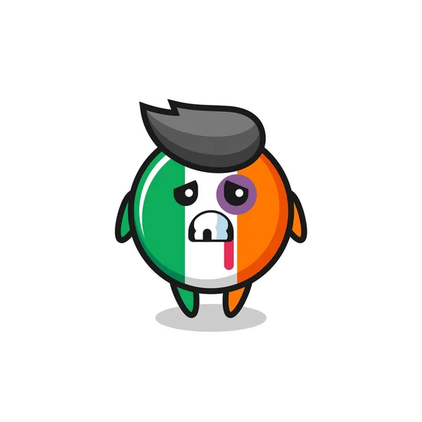 Personagem Crachá Bandeira Irlandesa Ferido Com Rosto Machucado Design Estilo —  Vetores de Stock