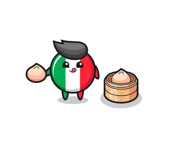Personagem Bonito Bandeira Itália Comer Pães Cozidos Vapor Design Estilo — Vetor de Stock