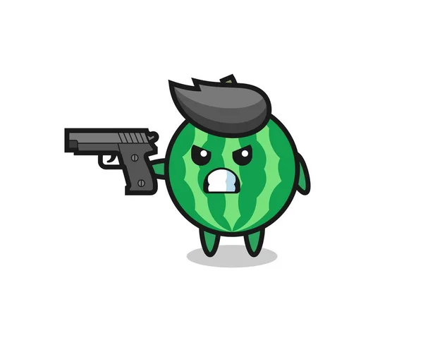 Personnage Pastèque Mignon Tirer Avec Pistolet Conception Style Mignon Pour — Image vectorielle