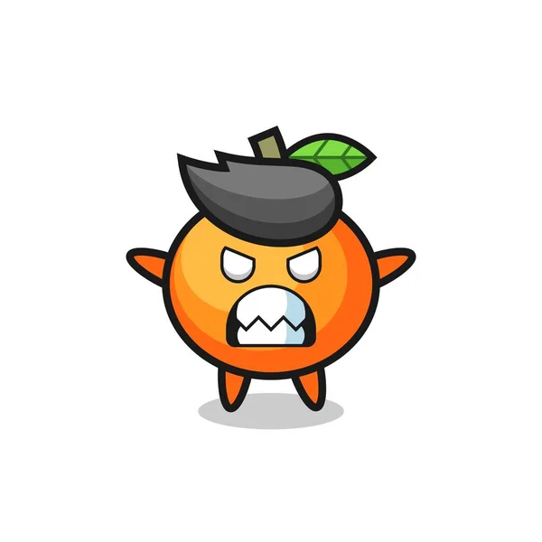 Expression Courroucée Personnage Mascotte Orange Mandarine Design Mignon Pour Shirt — Image vectorielle