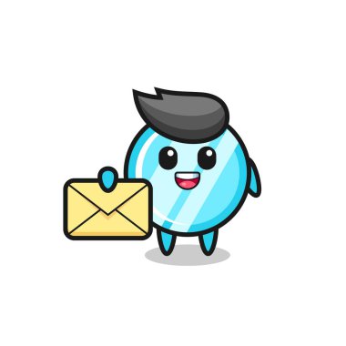 Sarı bir harf tutan ayna çizimi, tişört, çıkartma, logo elementi için şirin bir tasarım.