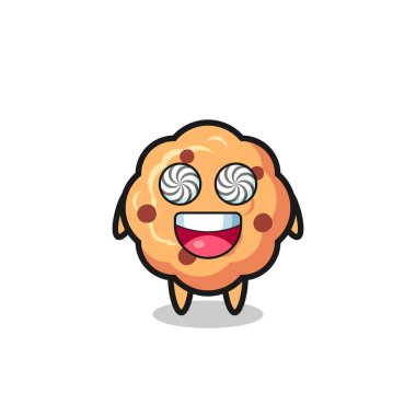 Şirin çikolatalı kurabiye karakteri. Hipnotize edilmiş gözleri var. Tişört, çıkartma, logo elementi için şirin bir tasarım.