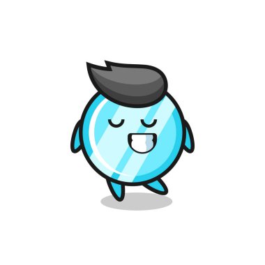 Tişört, etiket, logo ögesi için sevimli bir tasarım, utangaç bir ifadeyle ayna karikatür çizimi