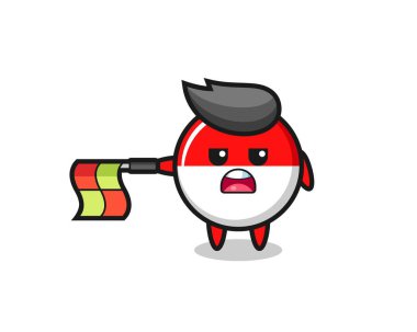 Hat yargıcı olarak Endonezya bayrak rozeti karakteri bayrağı yatay tutun, tişört, çıkartma, logo elementi için şirin bir tasarım yapın