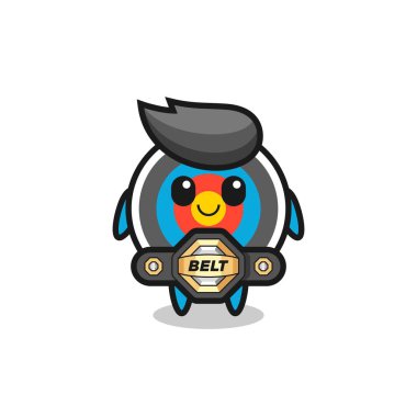 MMA dövüşçüsü kemerli okçuluk maskotunu hedef alıyor. Tişört, çıkartma, logo elementi için şirin bir tasarım.