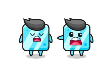 İki sevimli buz küpü karakteri, tişört, çıkartma ve logo elementi için şirin bir tasarım arasındaki tartışmanın gösterimi