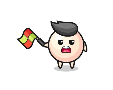 Çizgi film yargıcı olarak bayrağı 45 derecelik açıyla kaldırın, tişört, çıkartma, logo elementi için şirin bir tasarım yapın.