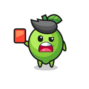 Hakemin kırmızı kart vermesi gibi şirin bir maskot tişört, çıkartma, logo elementi için şirin bir tasarım.