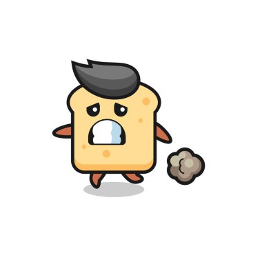 Korku içinde çalışan ekmeğin çizimi, tişört, etiket, logo ögesi için şirin bir tasarım