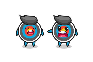 İki sevimli hedef okçuluk karakteri, tişört, çıkartma ve logo elementi için şirin bir tasarım arasındaki tartışmanın gösterimi