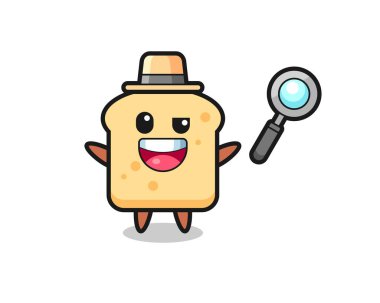 Bir davayı çözen bir dedektif olarak ekmek maskotunun çizimi, tişört, çıkartma, logo elementi için şirin bir tasarım.