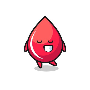 Utangaç bir ifadeyle kan damlası çizimi tişört, etiket, logo elementi için şirin bir tasarım.