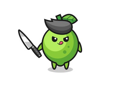Bıçak tutan bir psikopat olarak şirin limon maskotu tişört, çıkartma, logo elementi için şirin bir tasarım.