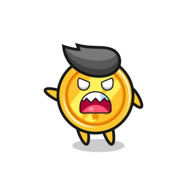 Çok kızgın poz veren sevimli bir madalya karikatürü, tişört, çıkartma, logo elementi için şirin bir tasarım.