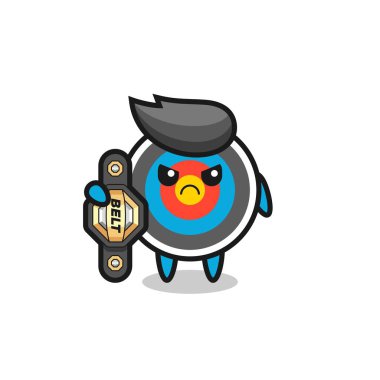 Okçuluk maskot karakterini şampiyon kemeri olan bir MMA dövüşçüsü olarak seç. Tişört, çıkartma, logo elementi için şirin bir tasarım.