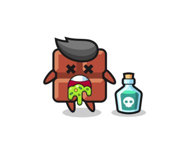 Zehirlenme sonucu kusan çikolatalı bir karakterin resmi. Tişört, çıkartma, logo elementi için şirin bir tasarım.