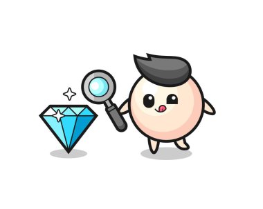 pearl mascot is checking the authenticity of a diamond , cute style design for t shirt, sticker, logo element
