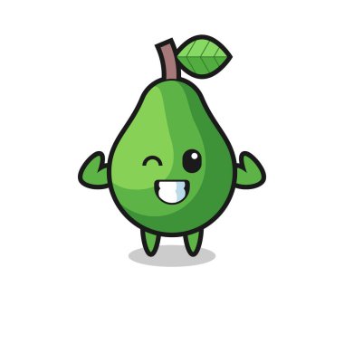 the muscular avocado character is posing showing his muscles , cute style design for t shirt, sticker, logo element