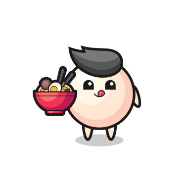 cute pearl character eating noodles , cute style design for t shirt, sticker, logo element