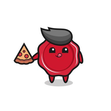cute sealing wax cartoon eating pizza , cute style design for t shirt, sticker, logo element