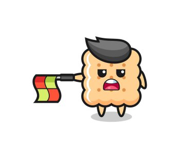 cracker character as line judge hold the flag straight horizontally , cute style design for t shirt, sticker, logo element