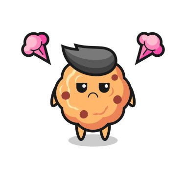 annoyed expression of the cute chocolate chip cookie cartoon character , cute style design for t shirt, sticker, logo element