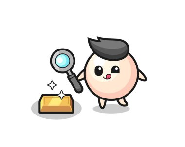pearl character is checking the authenticity of the gold bullion , cute style design for t shirt, sticker, logo element