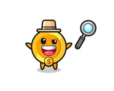 illustration of the dollar currency coin mascot as a detective who manages to solve a case , cute style design for t shirt, sticker, logo element